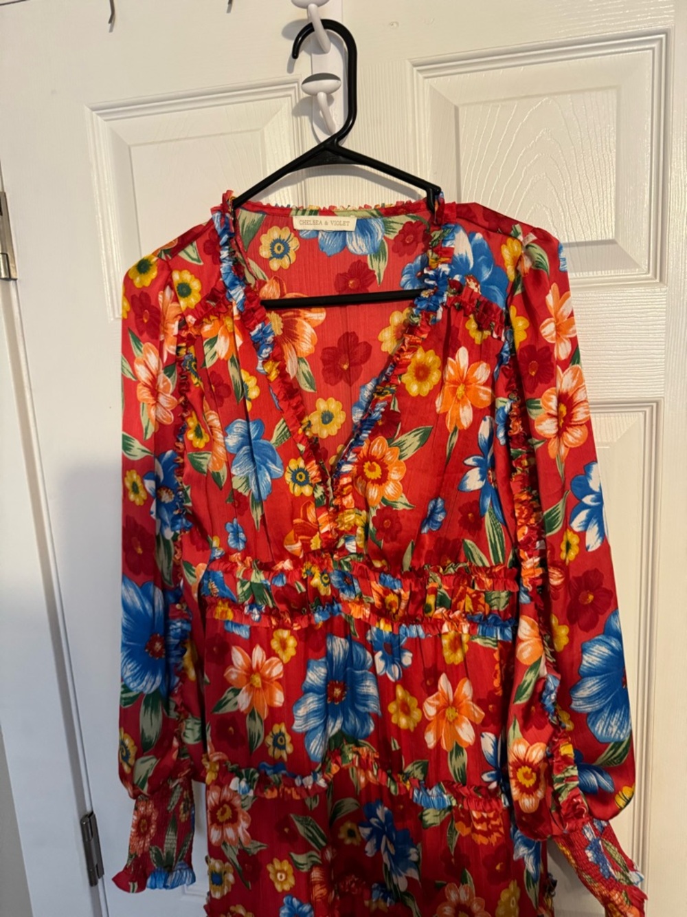 Chelsea &Violet Red Floral Long Sleeve Maxi Dress - Vibrant Floral Print - Picture 2 of 5